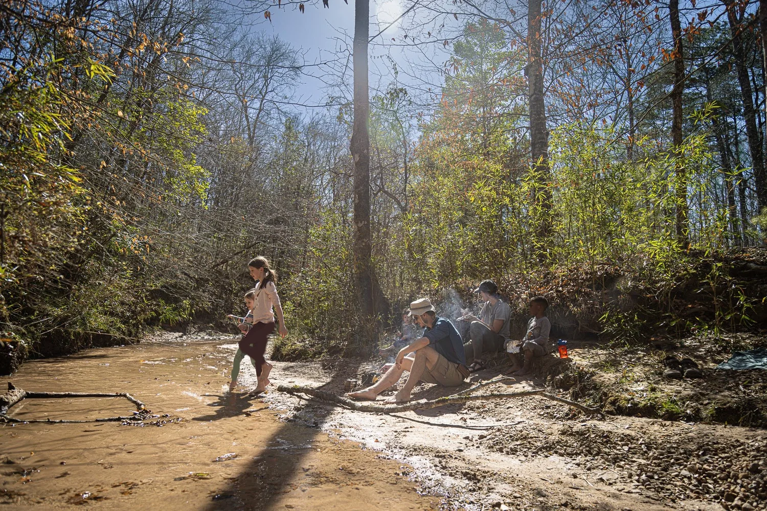 Our family walking by the creek